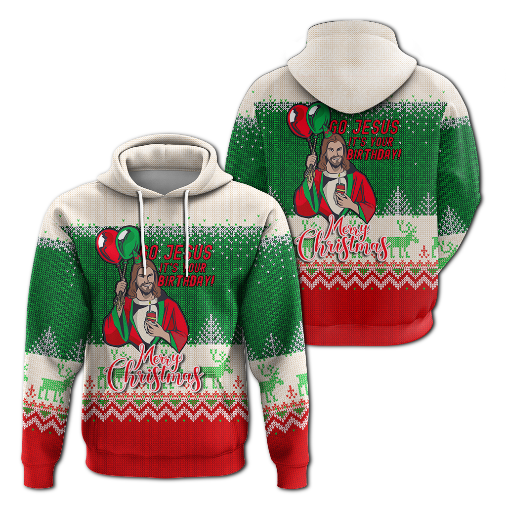 Christmas Go Jesus Its Your Birthday Ugly Pattern Hoodie LT12 - Wonder Print Shop