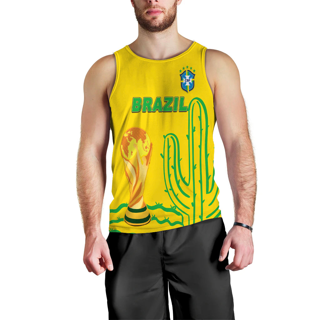 Men's Brazil football tank top in yellow with BFC crest and 'BRAZIL' front print