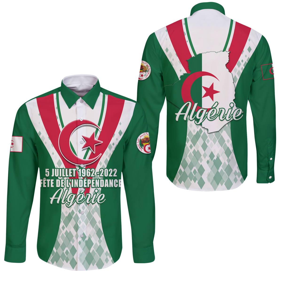 Algeria Independence Day 5 Juillet 1962 - 2022 Long Sleeve Button Shirt LT12 - Wonder Print Shop