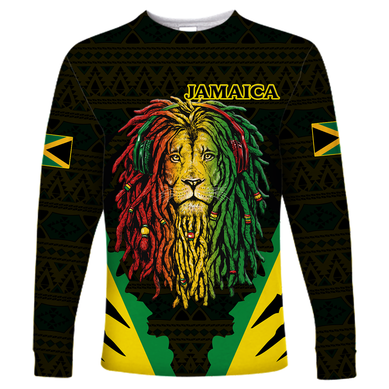 Jamaica Rastafarian Lion Pride Long Sleeve Shirt LT12 - Wonder Print Shop