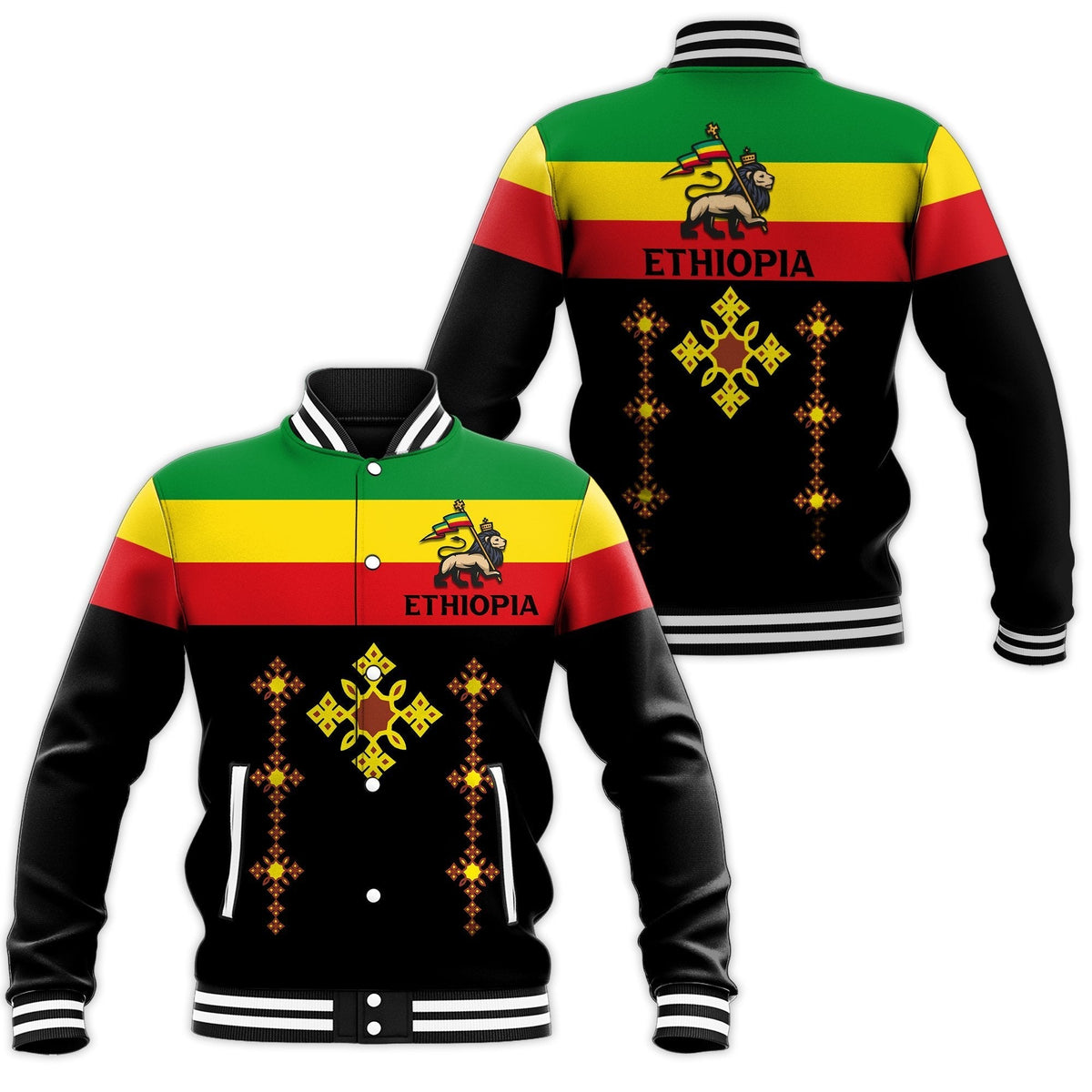 Ethiopia Cross With Flag Baseball Jacket LT12 - Wonder Print Shop