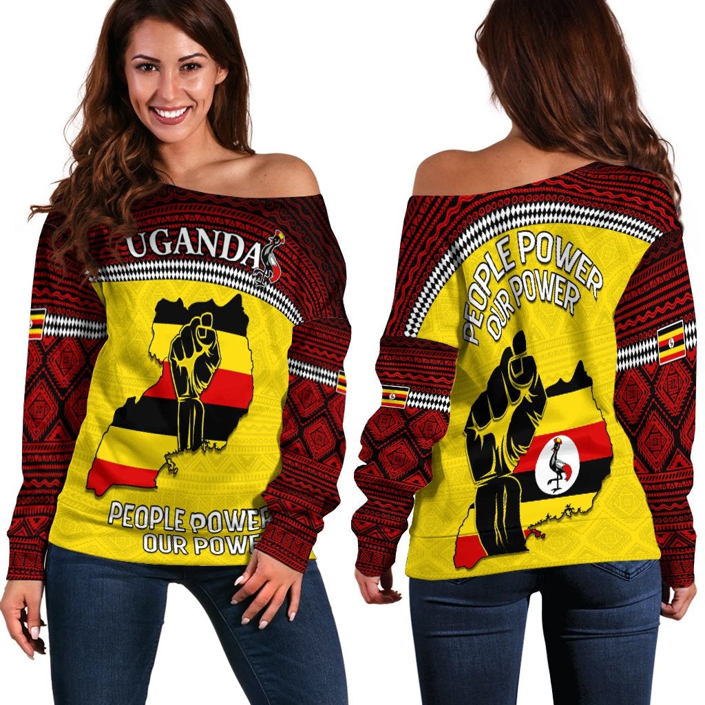 Uganda Off Shoulder Sweater African Pattern People Power Our Power LT13 - Wonder Print Shop