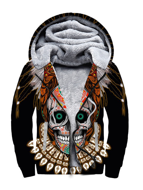 Native American Warrior Of Indian Skull 3D Fleece Hoodie LT10 - Wonder Print Shop