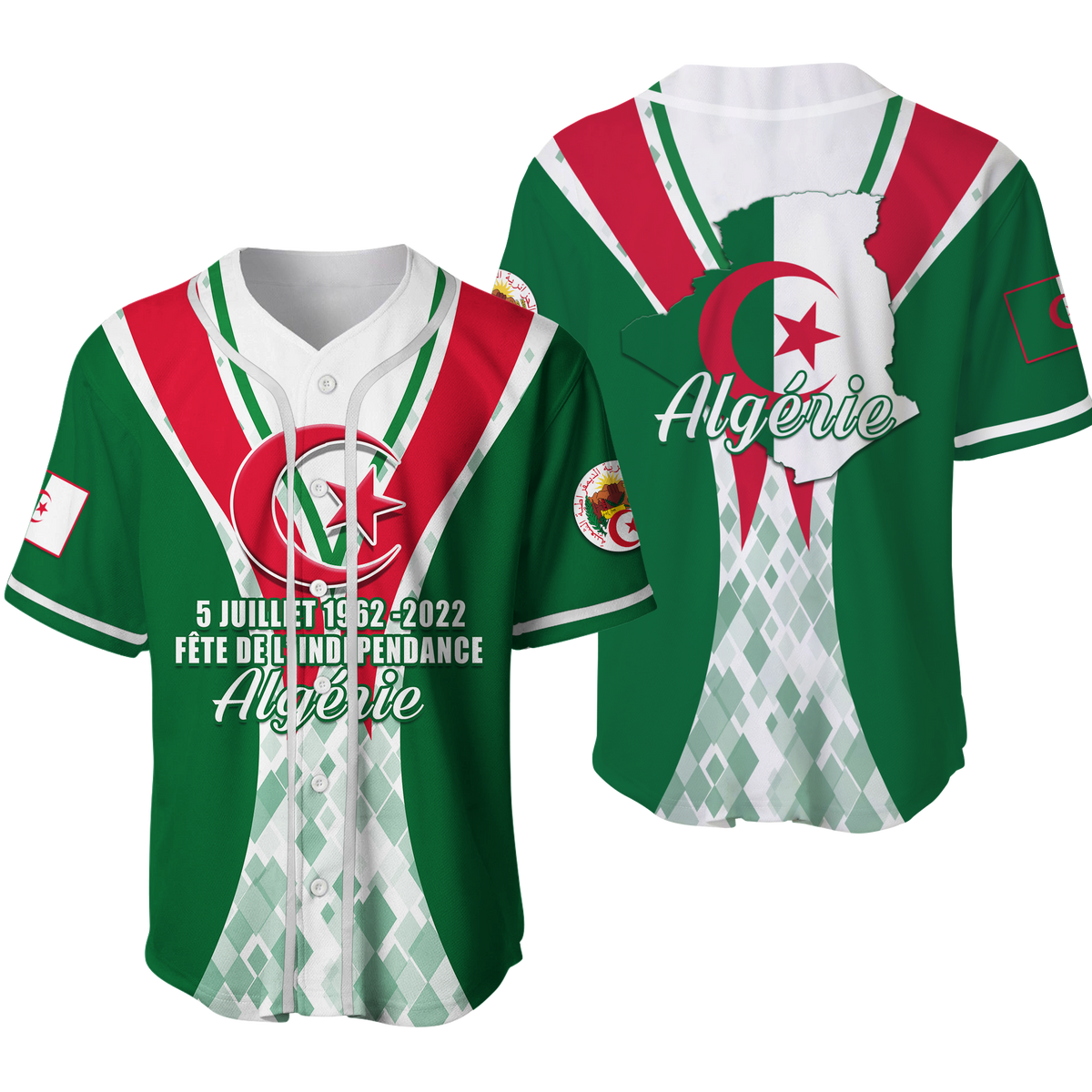 Algeria Independence Day 5 Juillet 1962 - 2022 Baseball Jersey LT12 - Wonder Print Shop