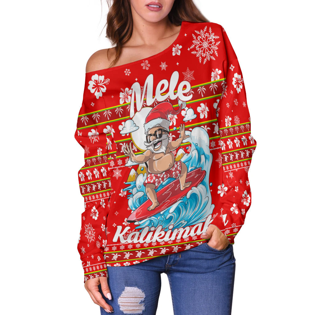 Hawaii Christmas Santas Surf Mele Kalikimaka Women Off Shoulder Sweater LT2 - Wonder Print Shop