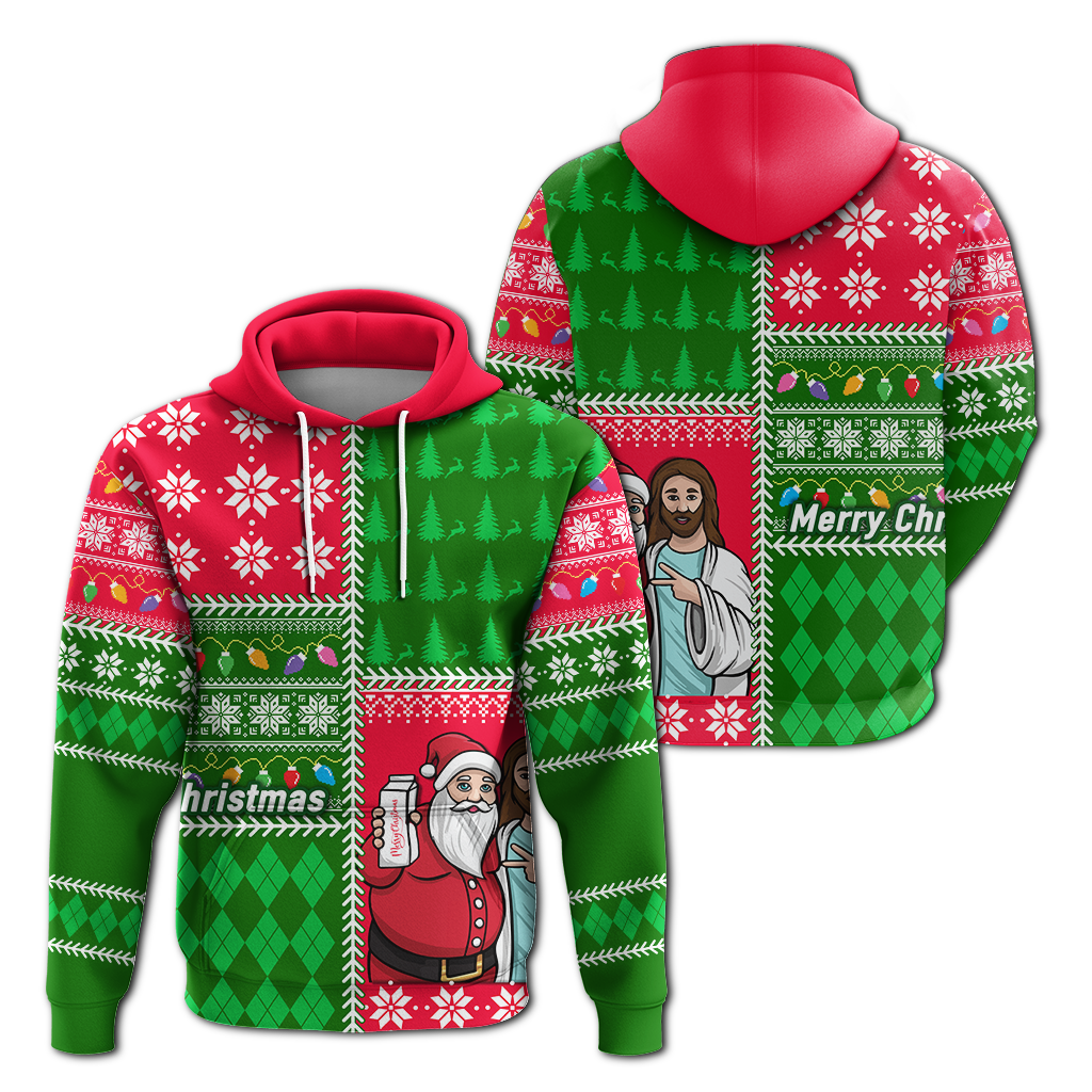Santa With Jesus Christmas 2022 Ugly Style Hoodie - LT12 - Wonder Print Shop