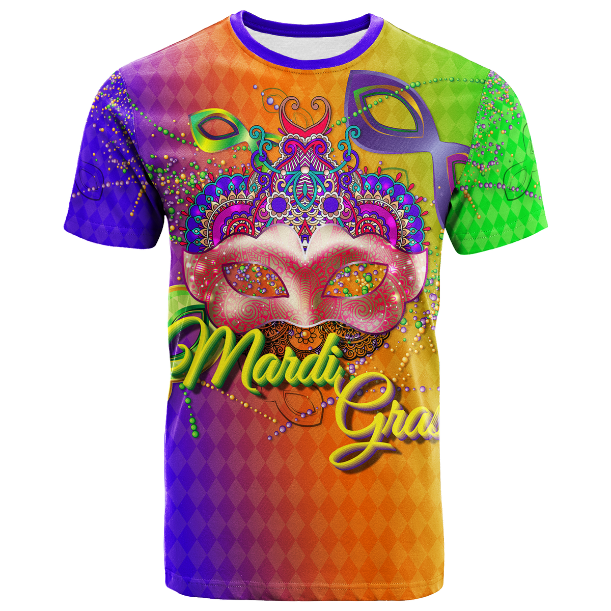 Mardi Gras Mask With Beads T Shirt LT12 - Wonder Print Shop