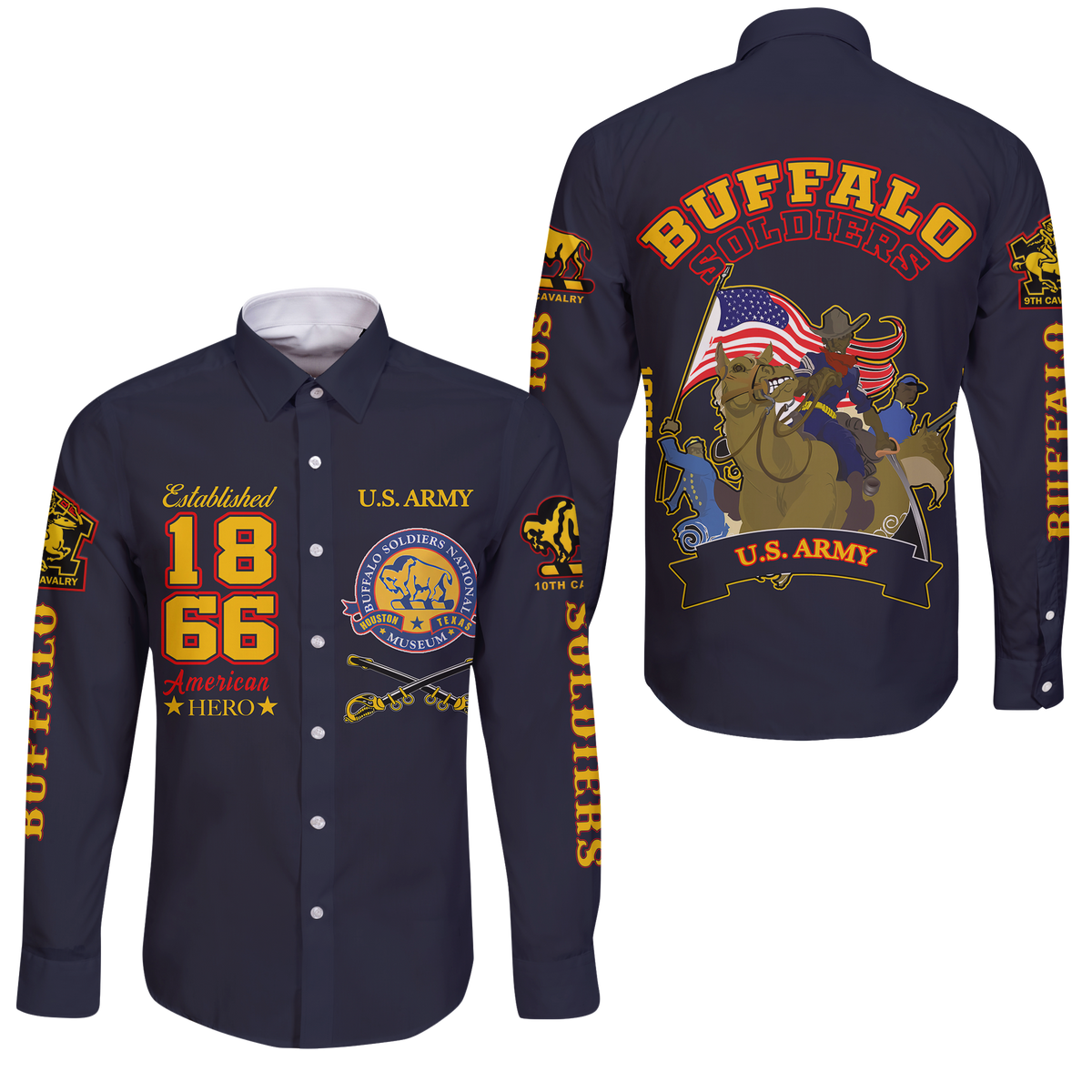 Big Boy Buffalo Soldiers Long Sleeve Button Shirt Blue LT12 - Wonder Print Shop