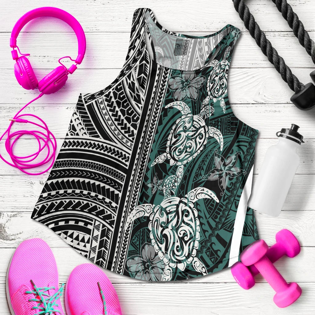 Polynesian Women's Racerback Tank Turtle With Ethnic Motives and Floral Elements LT20 - Wonder Print Shop