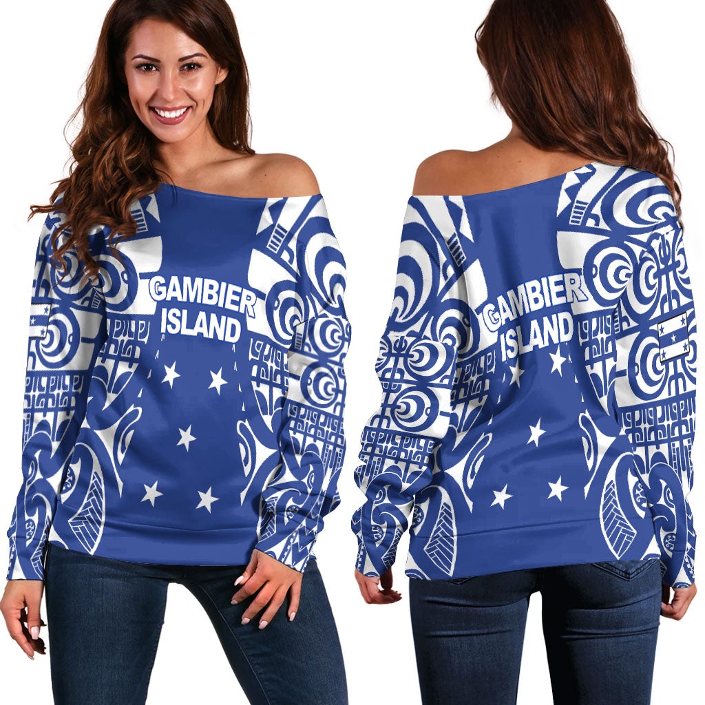 Gambier Islands Tribal Tattoo Women Off Shoulder Sweater LT12 - Wonder Print Shop