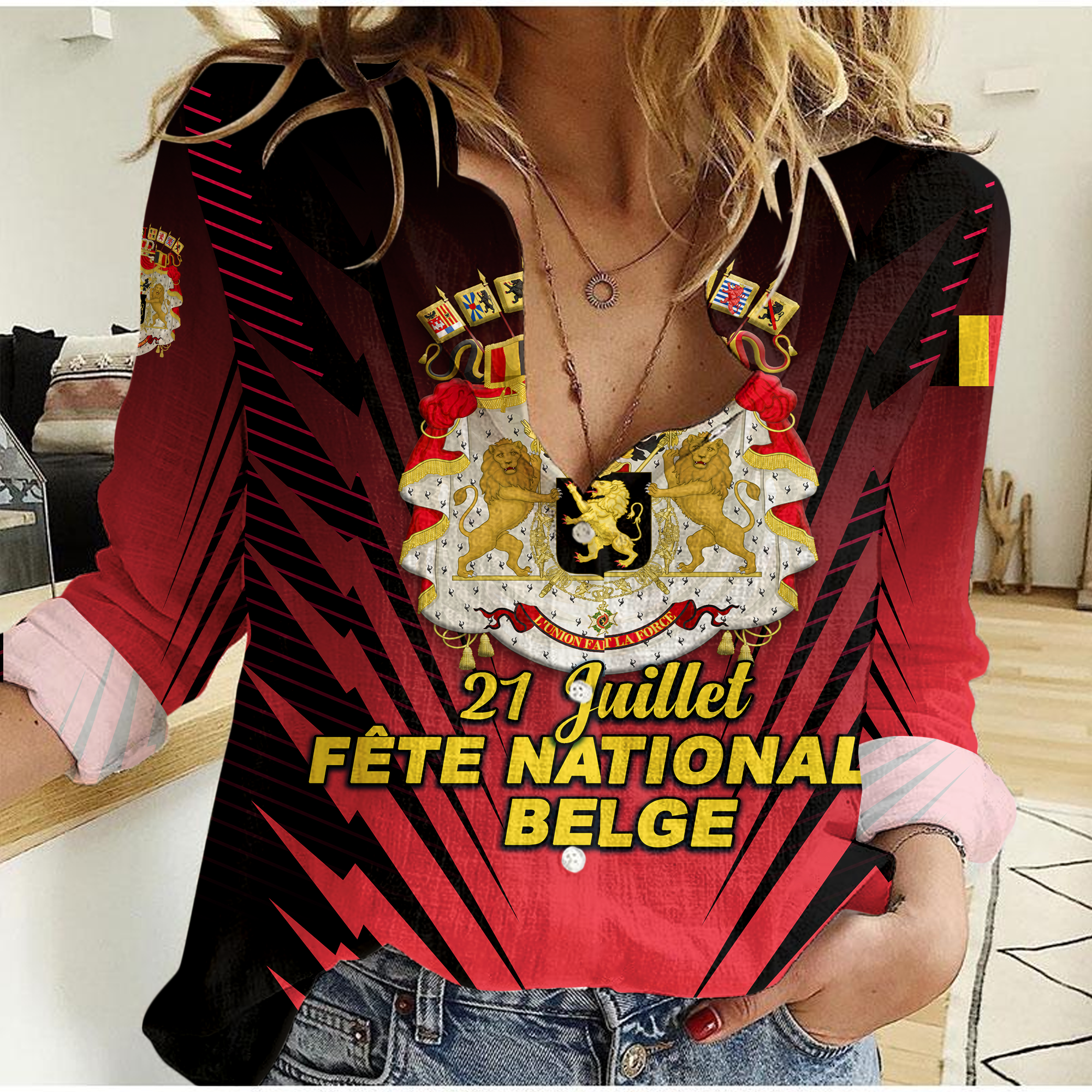 belgium-independence-day-coat-of-arms-women-casual-shirt