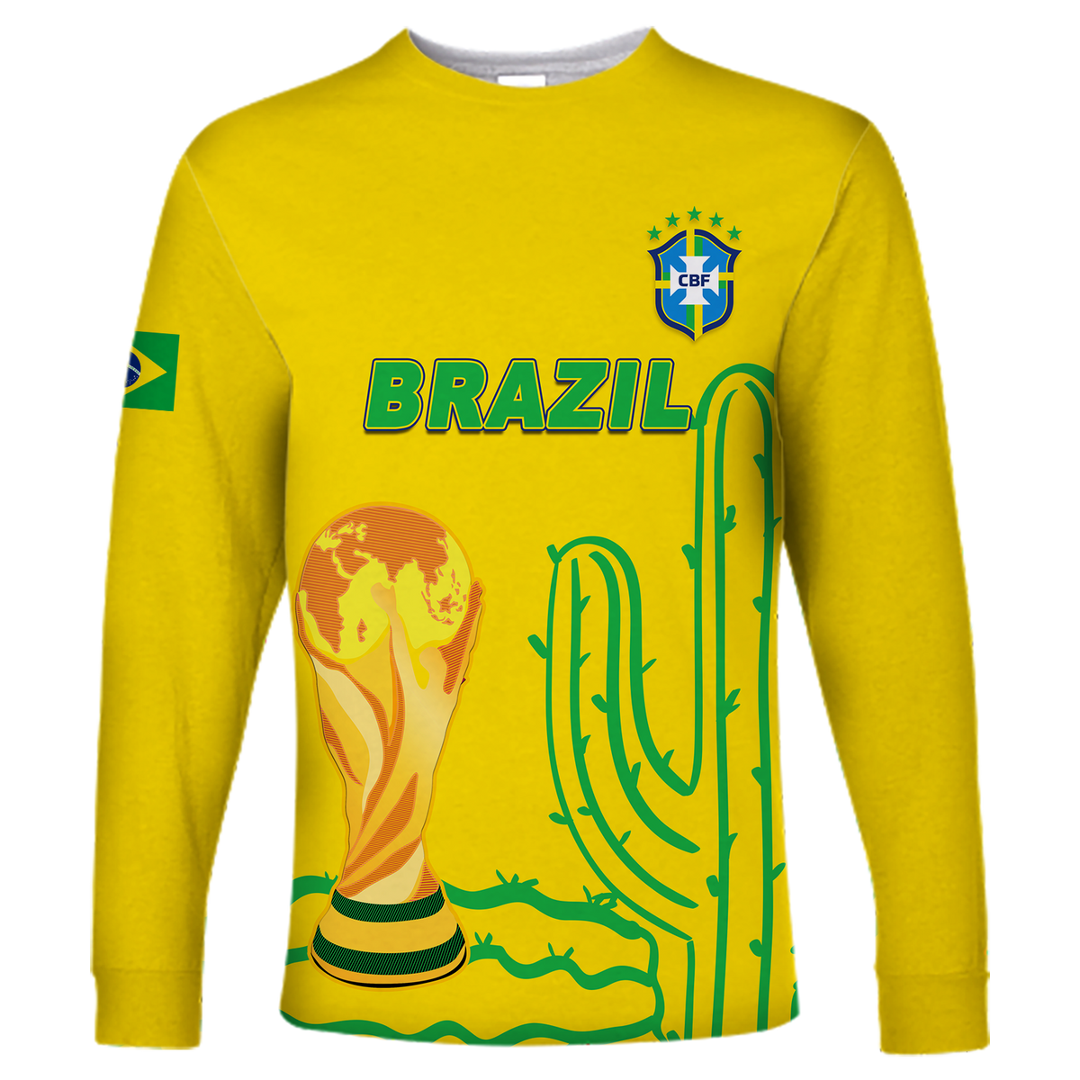 (Custom Personalised) Brazil Champion Football World Cup 2022 Long Sleeve Shirt - LT12 - Wonder Print Shop