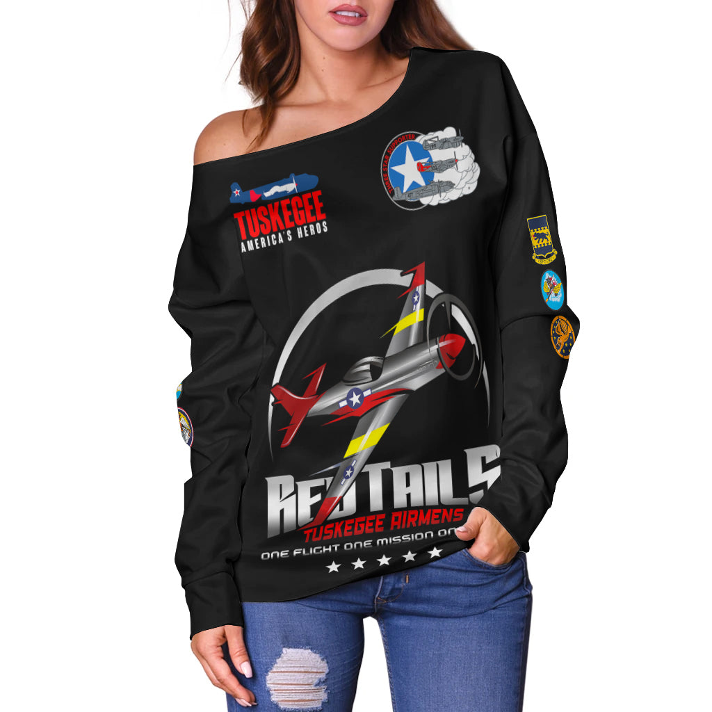 Tuskegee Airmens Red Tails African American Heros Women Off Shoulder Sweater - LT2 - Wonder Print Shop