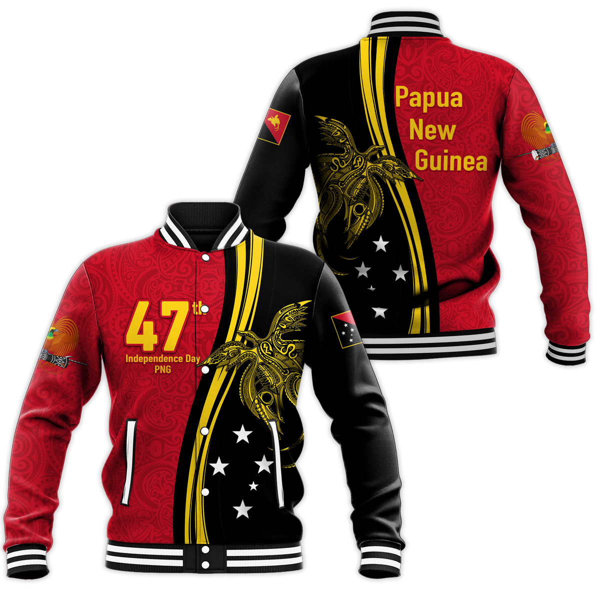 Papua New Guinea Independence Anniversary Polynesian Tribal Baseball Jacket LT12 - Wonder Print Shop