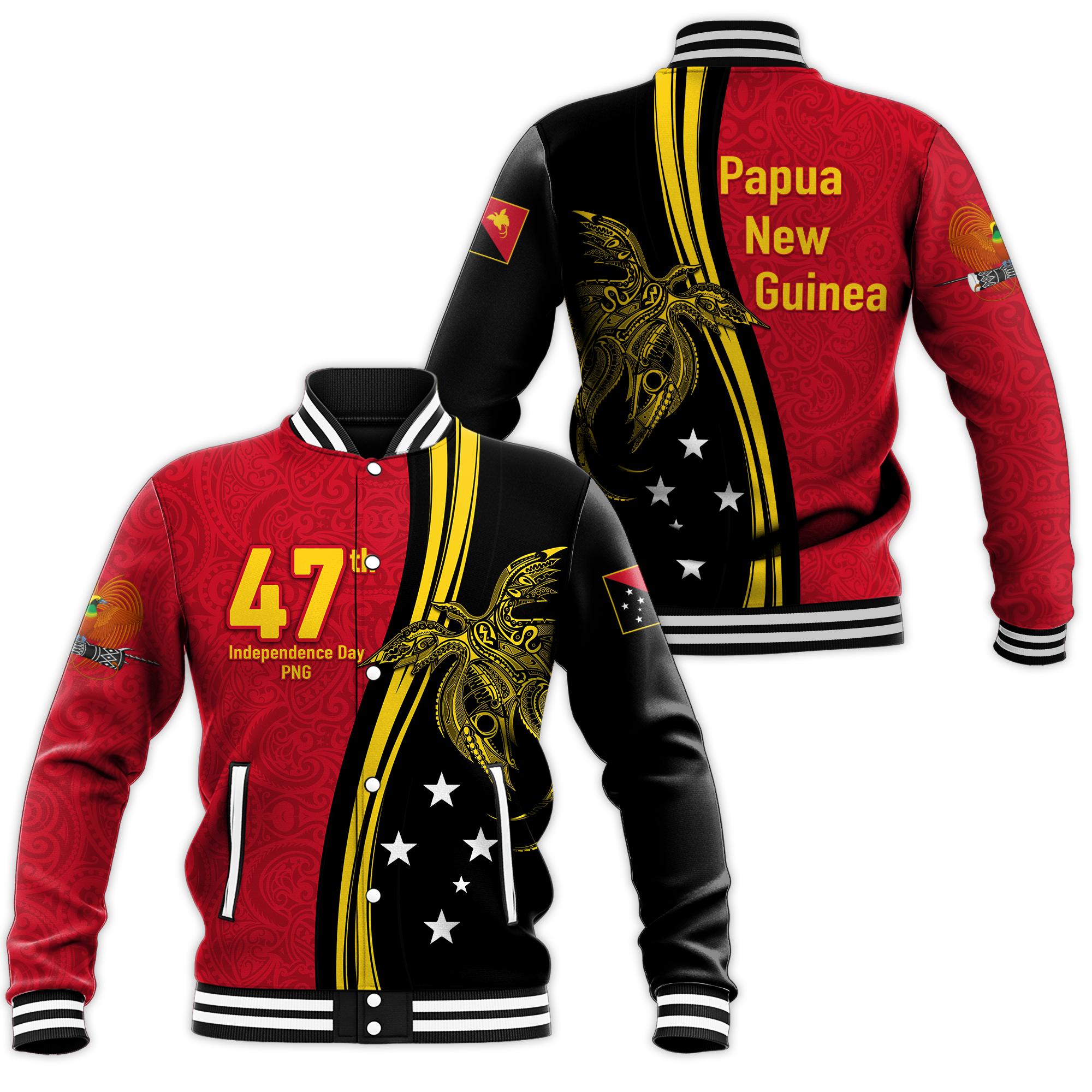 Papua New Guinea Independence Anniversary Polynesian Tribal Baseball Jacket LT12 - Wonder Print Shop