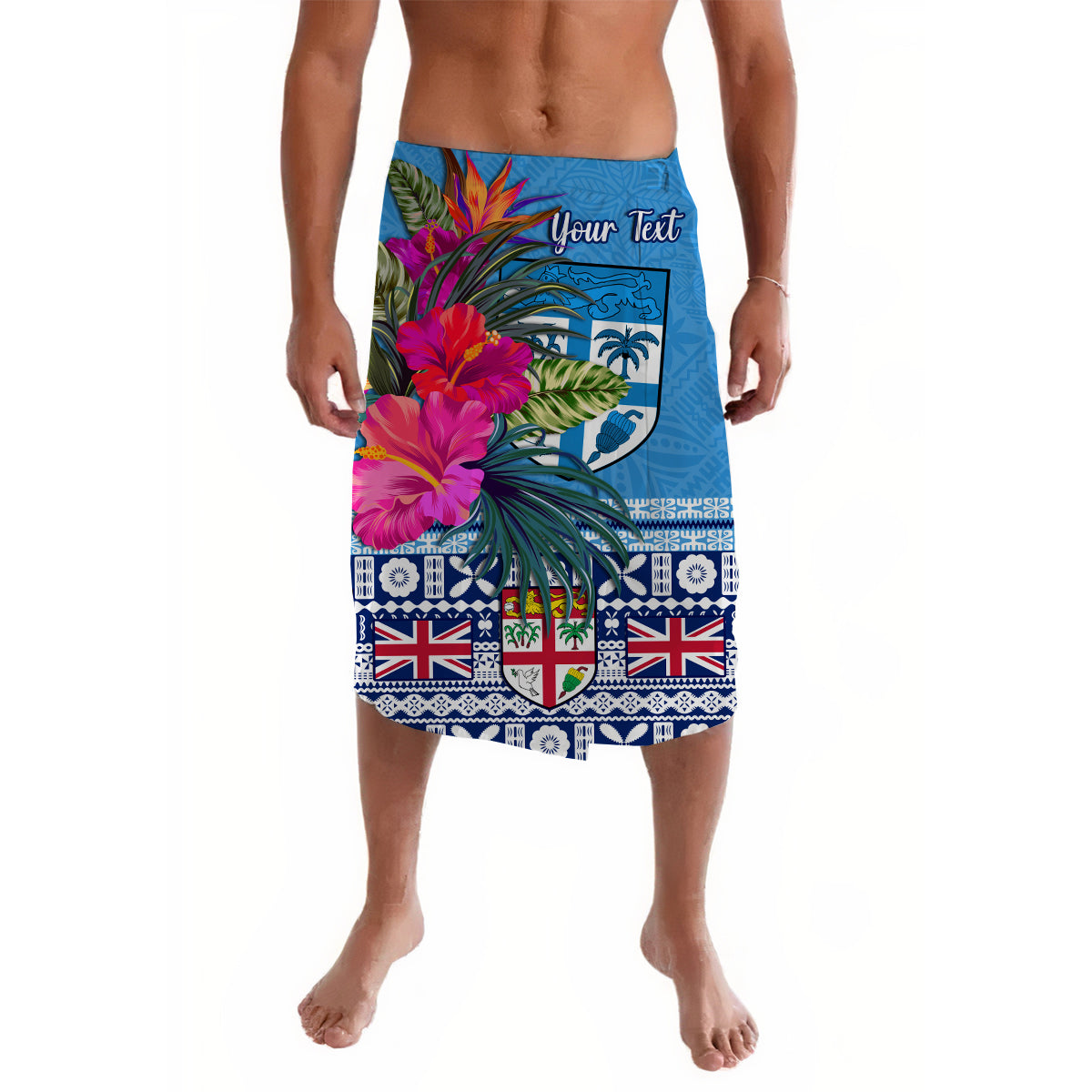 Custom Personalised Fiji Lavalava Blue Polynesian Tropical Flowers LT13 - Wonder Print Shop