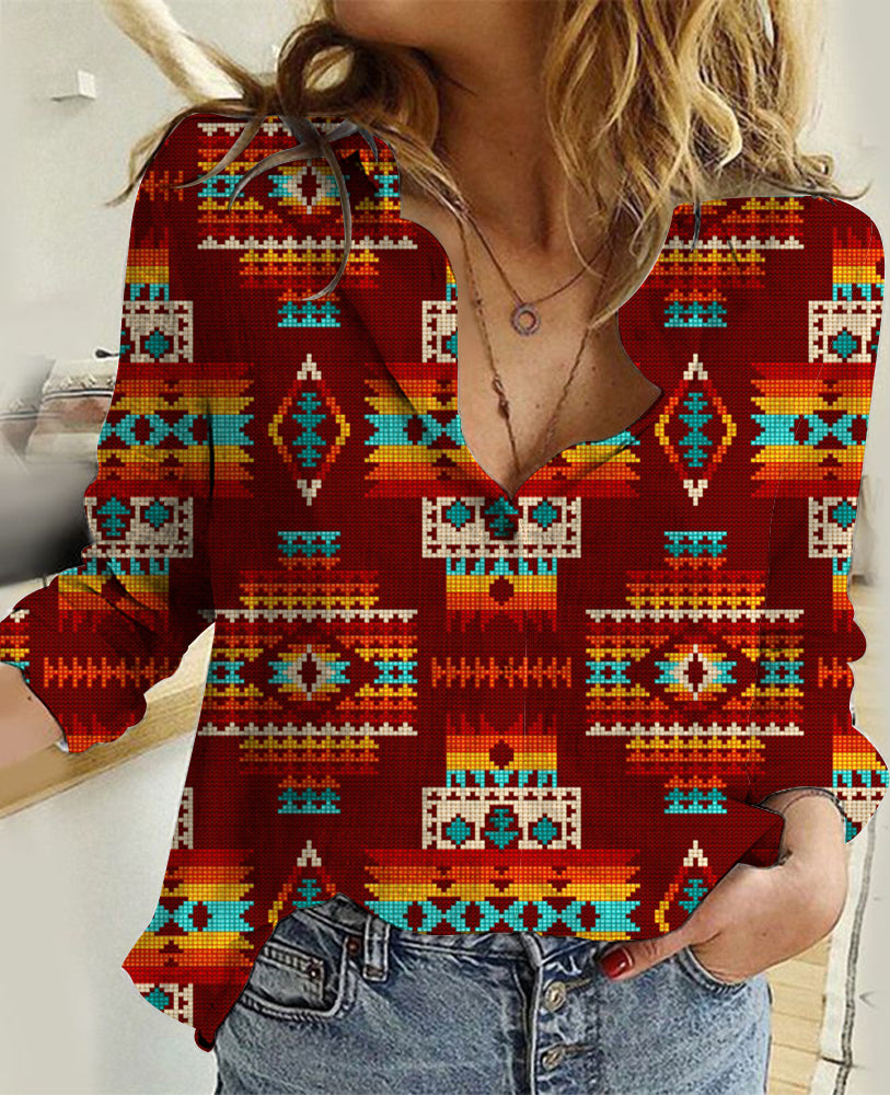Red Pattern Native American Linen Shirts LT10 - Wonder Print Shop