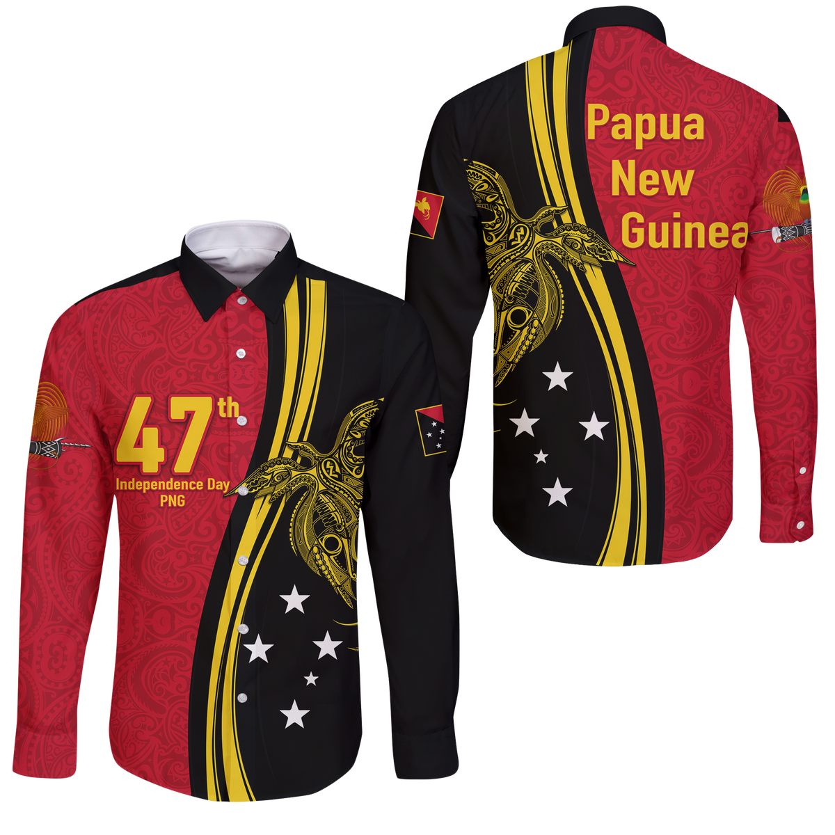 Papua New Guinea Independence Anniversary Polynesian Tribal Long Sleeve Button Shirt LT12 - Wonder Print Shop
