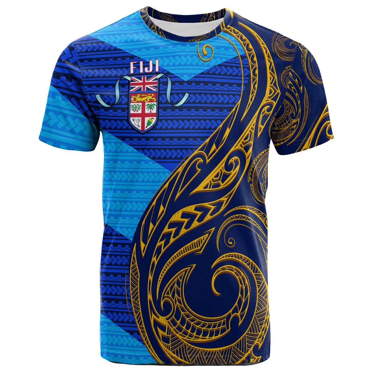Fiji T Shirt FlagS Color With Gold Polynesian Pattern LT20 - Wonder Print Shop
