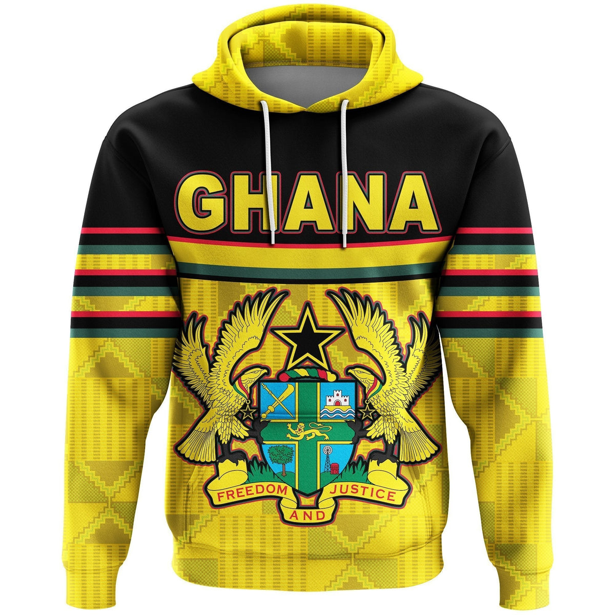 African Hoodie Ghana Map Kente Coat Of Arms Pullover - Wonder Print Shop