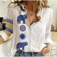 (Custom Personalised) Sri Lanka Women Casual Shirt Traditional Pattern and Elephants LT13 - Wonder Print Shop