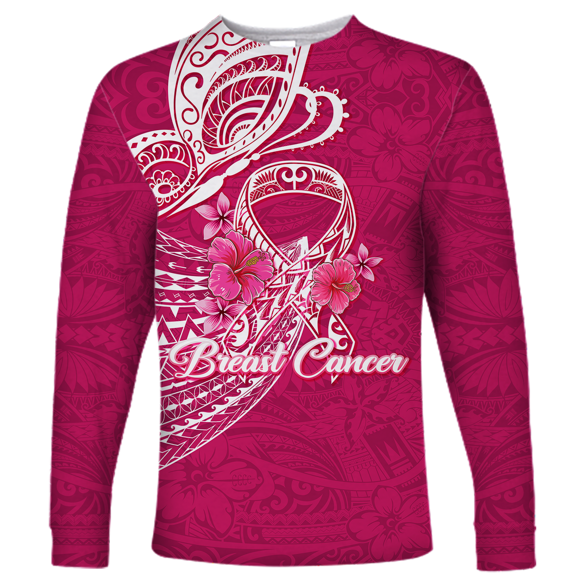 Breast Cancer Pink Ribbon Butterfly Polynesian Pink Version Long Sleeve Shirt LT12 - Wonder Print Shop