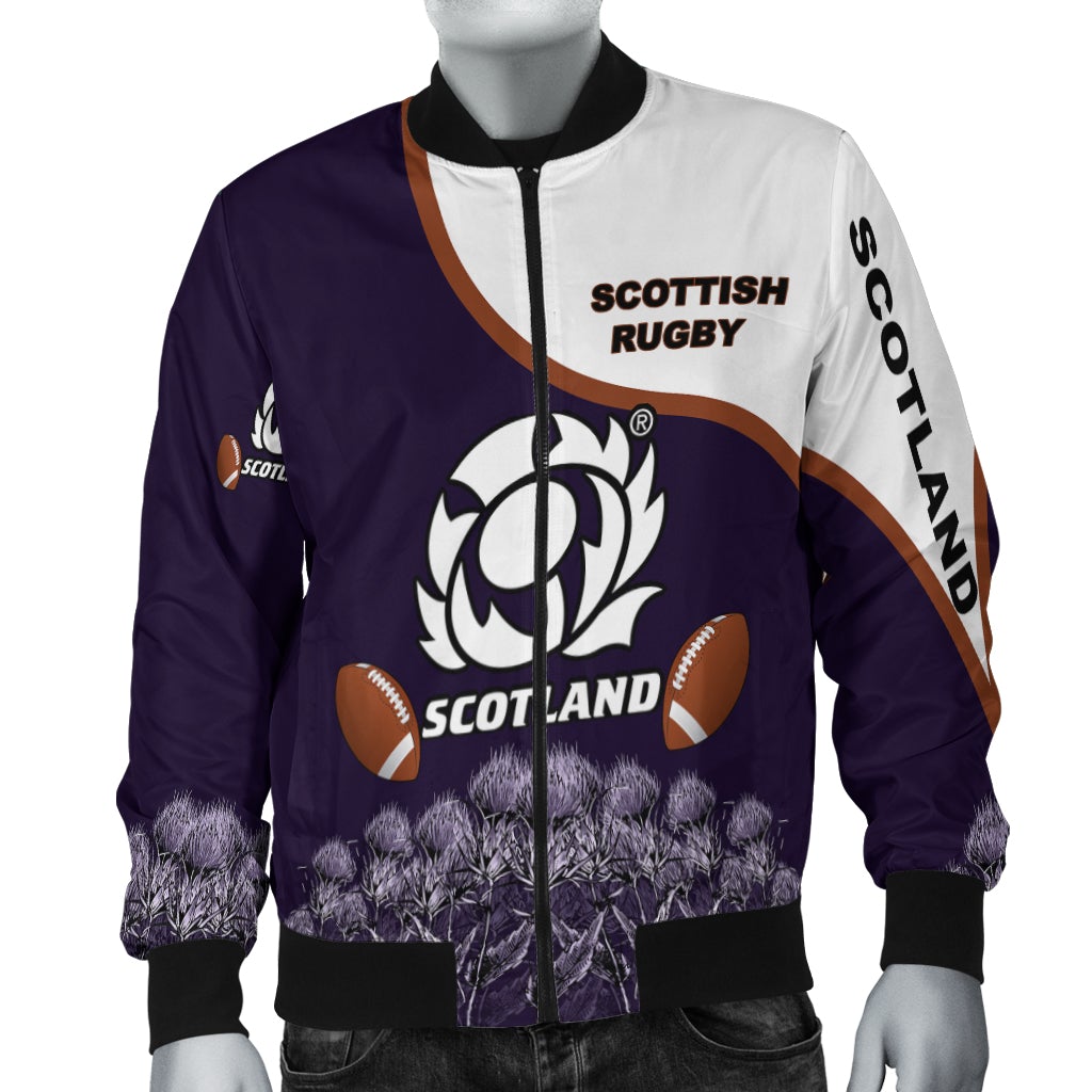Scotland Rugby Union Bomber Jacket Thistle Flower Purple Original LT20 - Wonder Print Shop