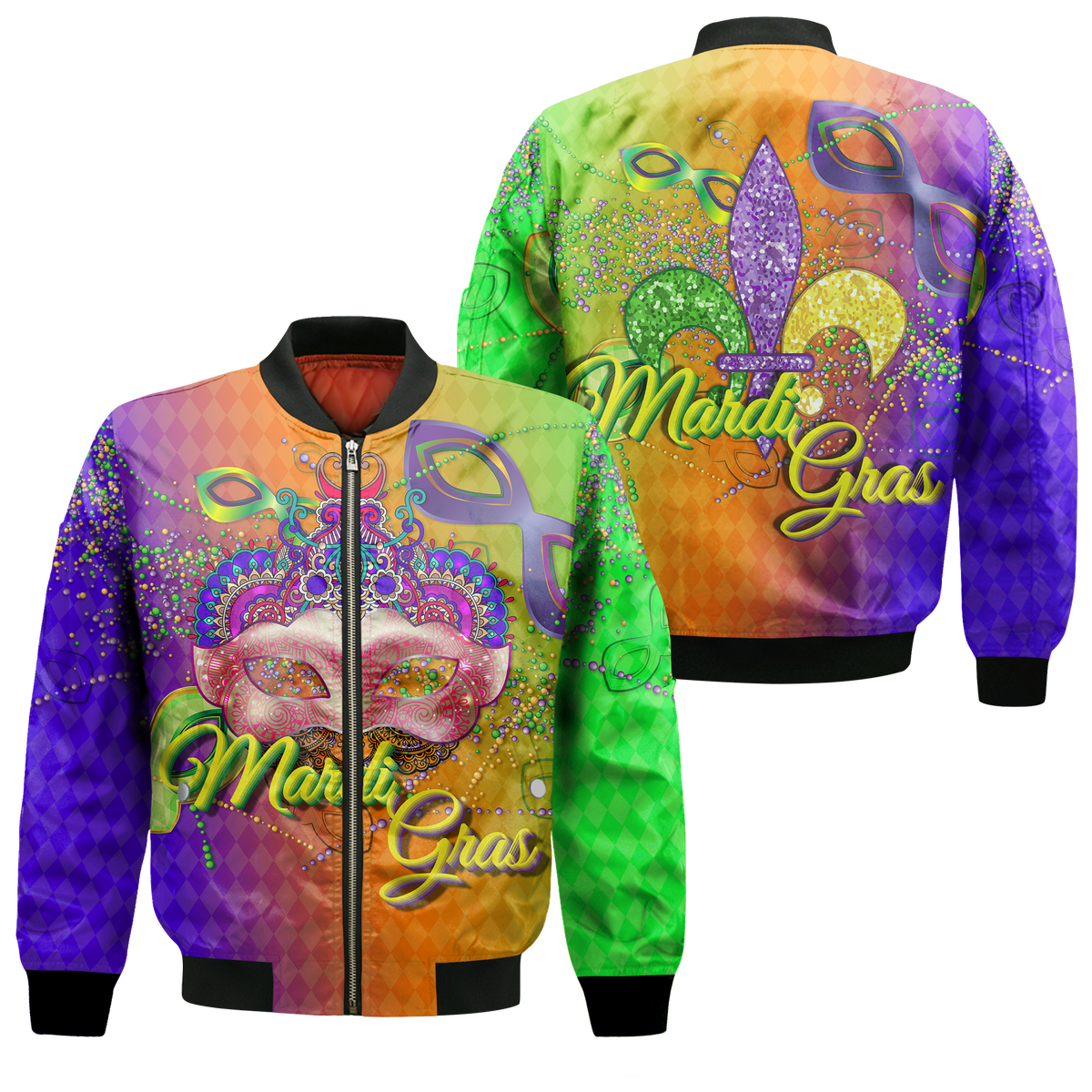 Mardi Gras Mask With Beads Bomber Jacket - LT12 - Wonder Print Shop