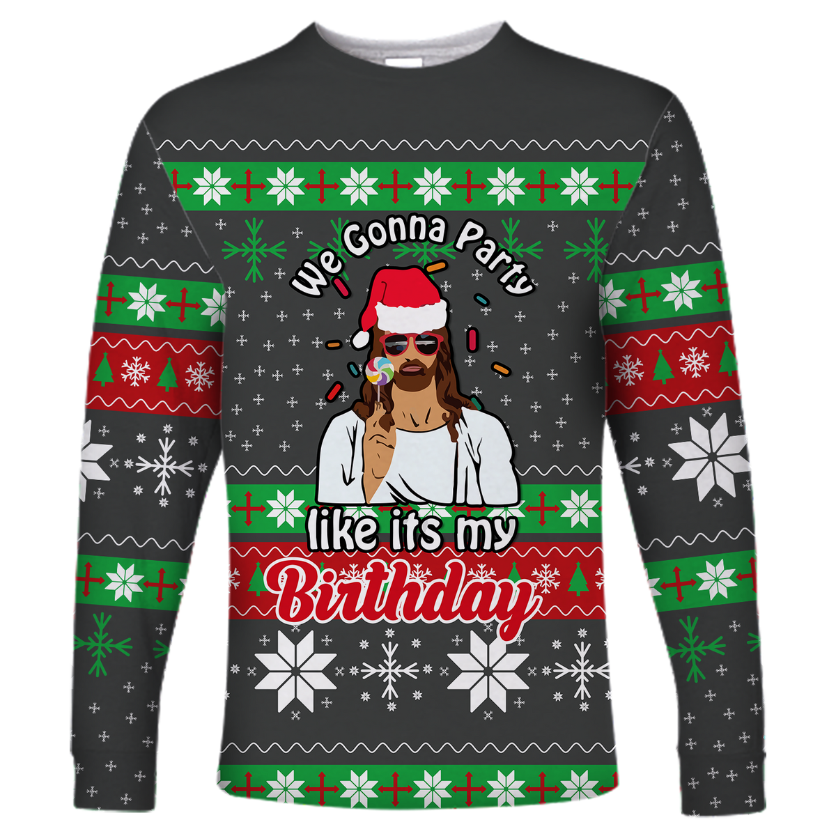 Christmas Jesus Birthday Party Ugly Pattern Long Sleeve Shirt - LT12 - Wonder Print Shop