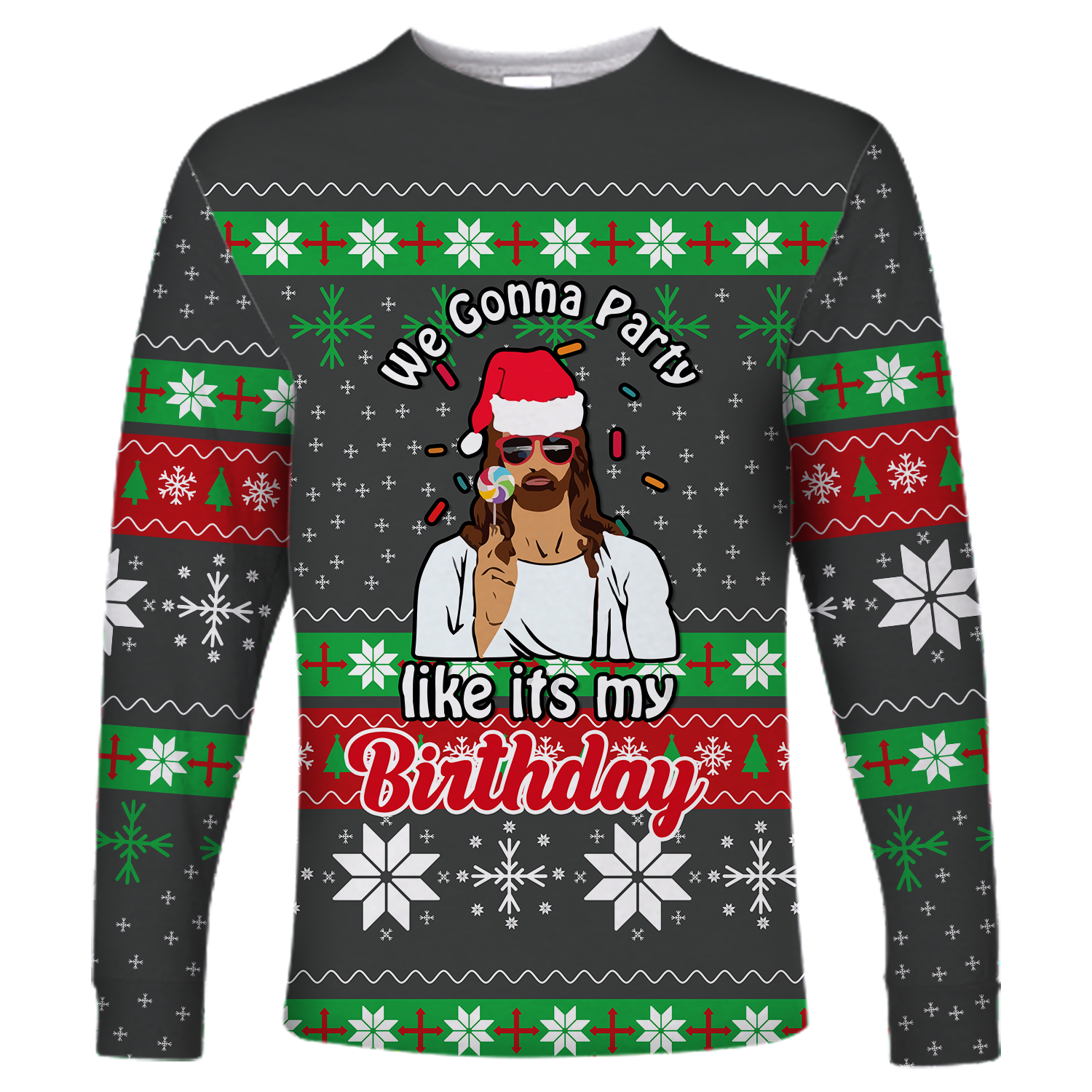 Christmas Jesus Birthday Party Ugly Pattern Long Sleeve Shirt - LT12 - Wonder Print Shop