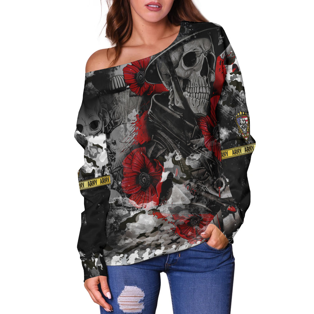 Skull Camo - U.S Army Undying Love For The Motherland Women Off Shoulder Sweater - LT2 - Wonder Print Shop