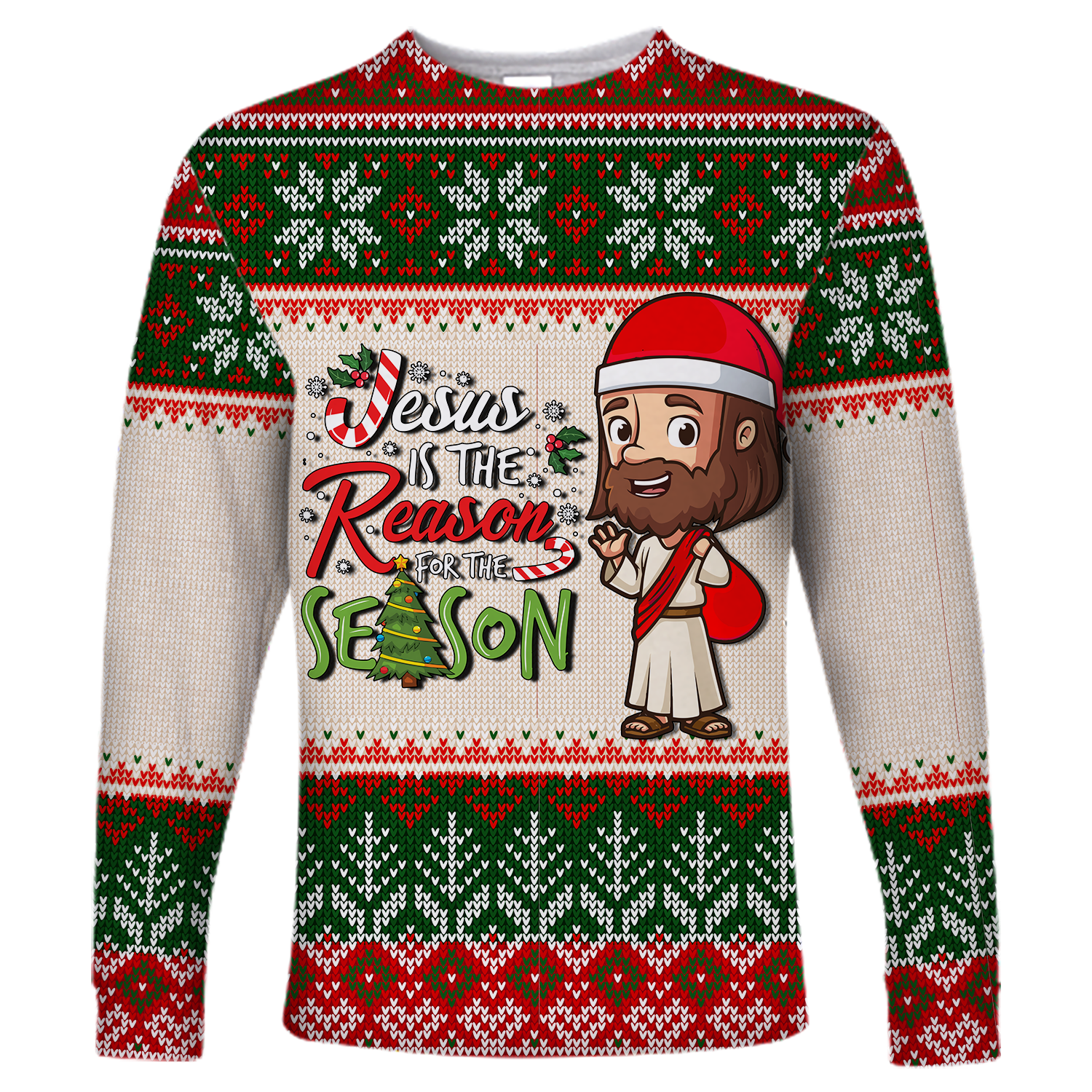 Christmas Jesus Is The Reason For The Season Ugly Pattern Long Sleeve Shirt - LT12 - Wonder Print Shop
