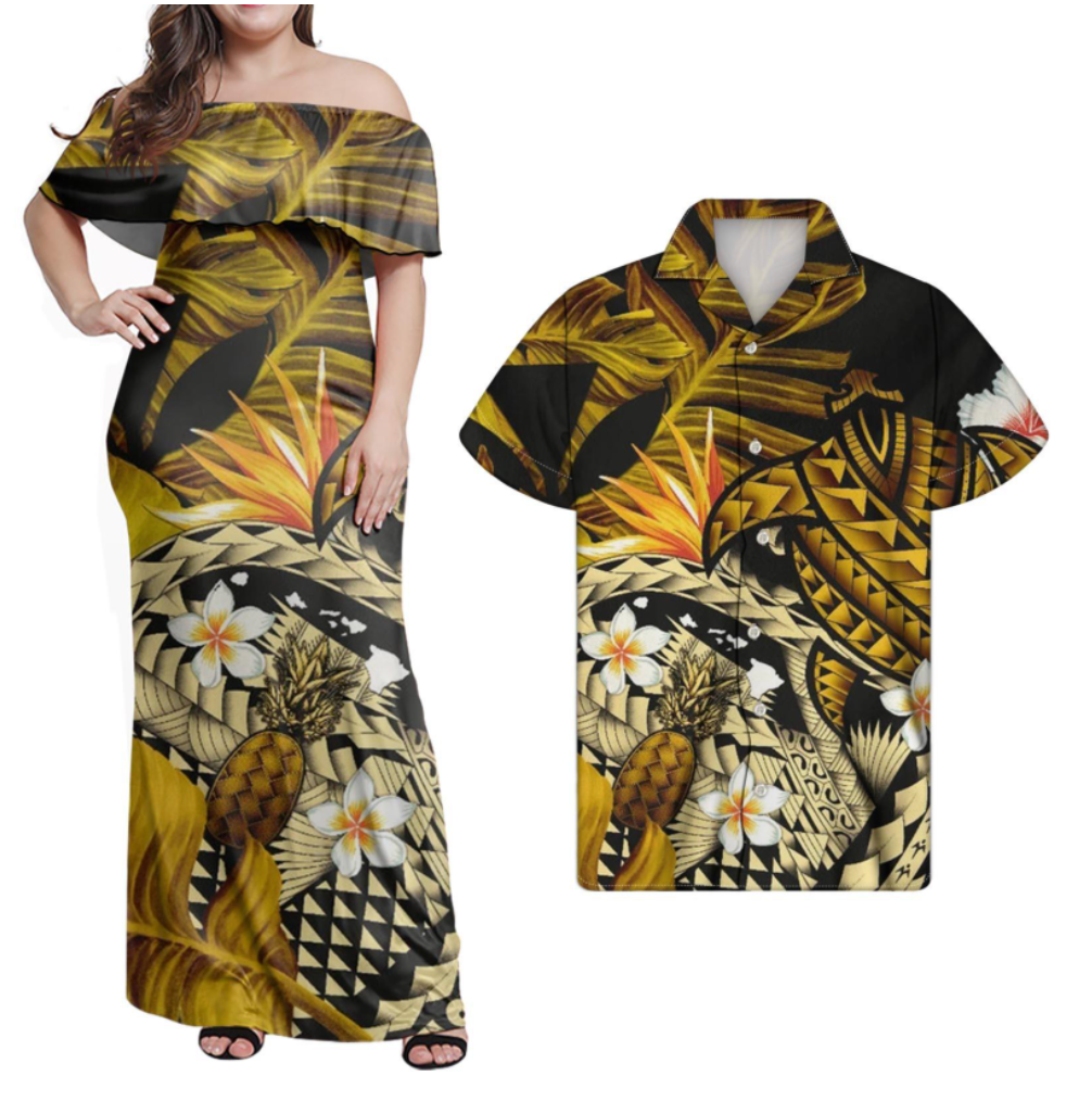 Polynesian Hawaiian With Turrtle Matching Hawaiian Shirt And Dress No.2 LT6 - Wonder Print Shop