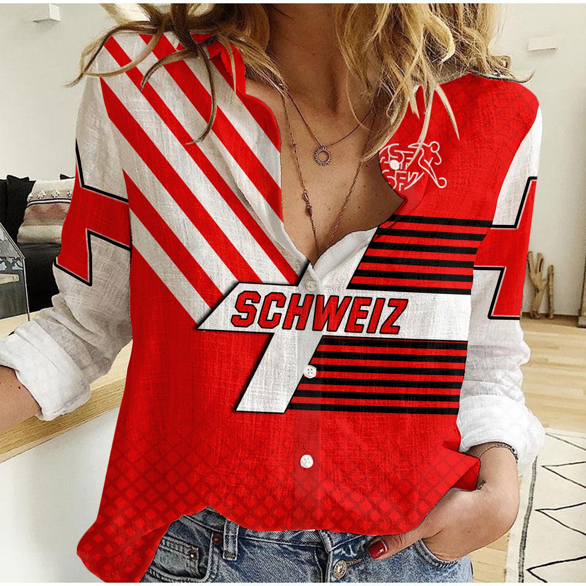 Switzerland Football Women Casual Shirt Schweizer Pati Champion Sporty LT13 - Wonder Print Shop