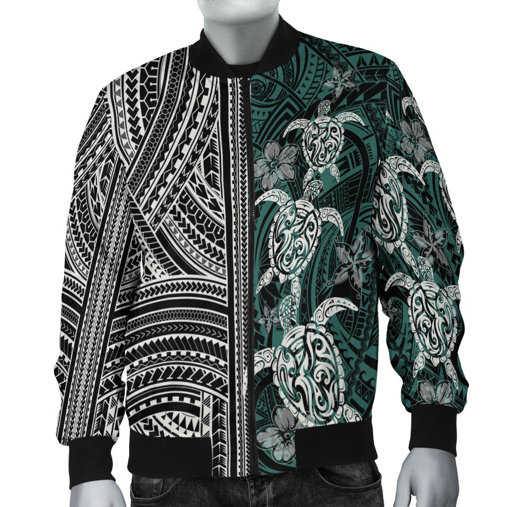 Polynesian Bomber Jacket Turtle With Ethnic Motives and Floral Elements LT20 - Wonder Print Shop