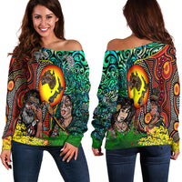 Australia Aboriginal Kangaroo Combine New Zealand Maori Kiwi Bird Women Off Shoulder Sweater LT2 - Wonder Print Shop