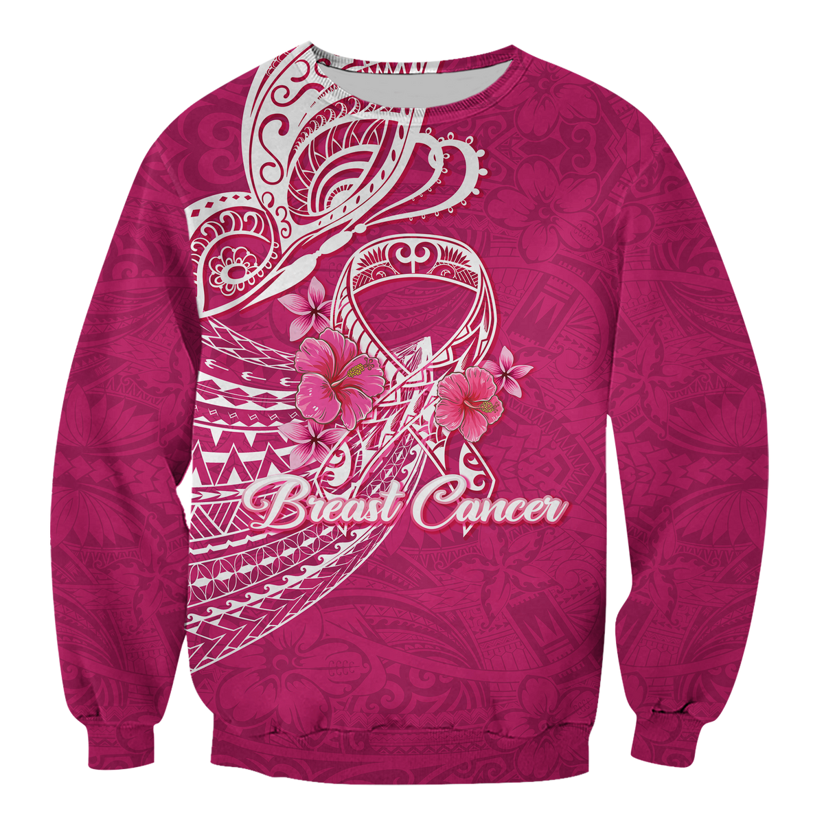 Breast Cancer Pink Ribbon Butterfly Polynesian Pink Version Sweatshirt LT12 - Wonder Print Shop