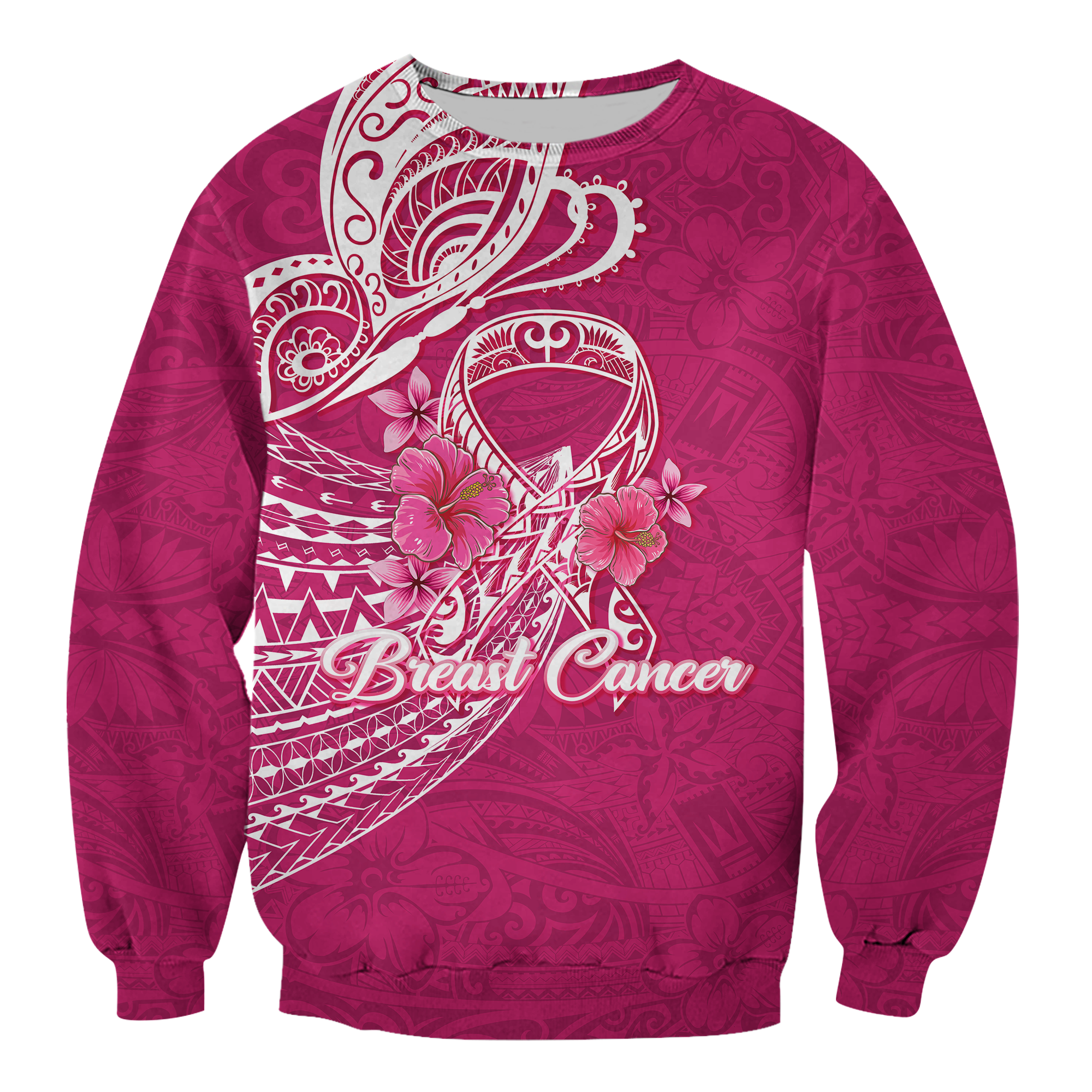 Breast Cancer Pink Ribbon Butterfly Polynesian Pink Version Sweatshirt LT12 - Wonder Print Shop