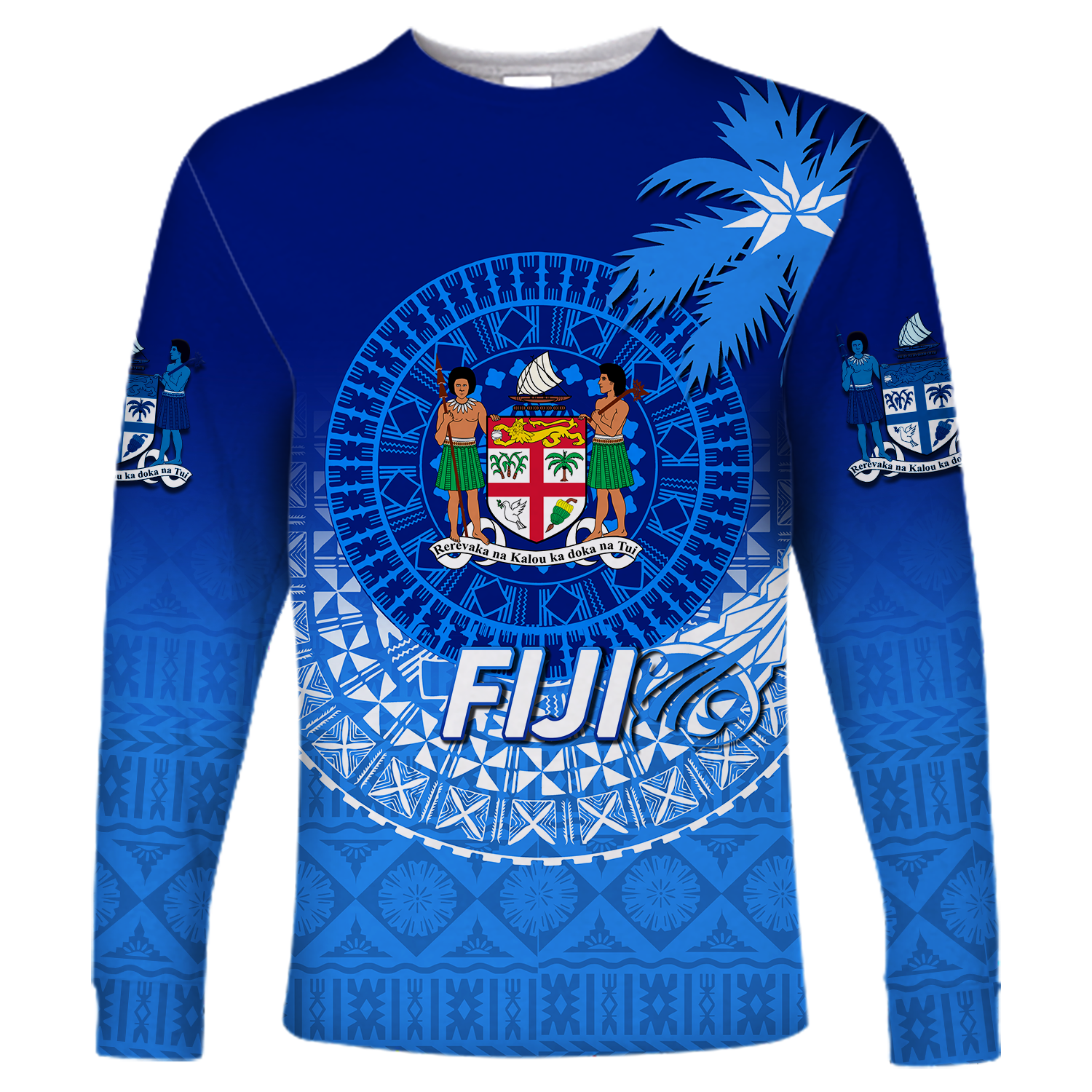 Custom Personalised Fiji Tapa Tribal Coconut Tree Long Sleeve Shirt LT12 - Wonder Print Shop