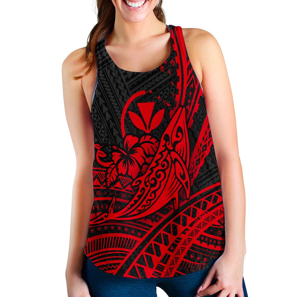 Hawaii Humpback Whale With Hibiscus Tribal Red Women Tank Top LT12 - Wonder Print Shop