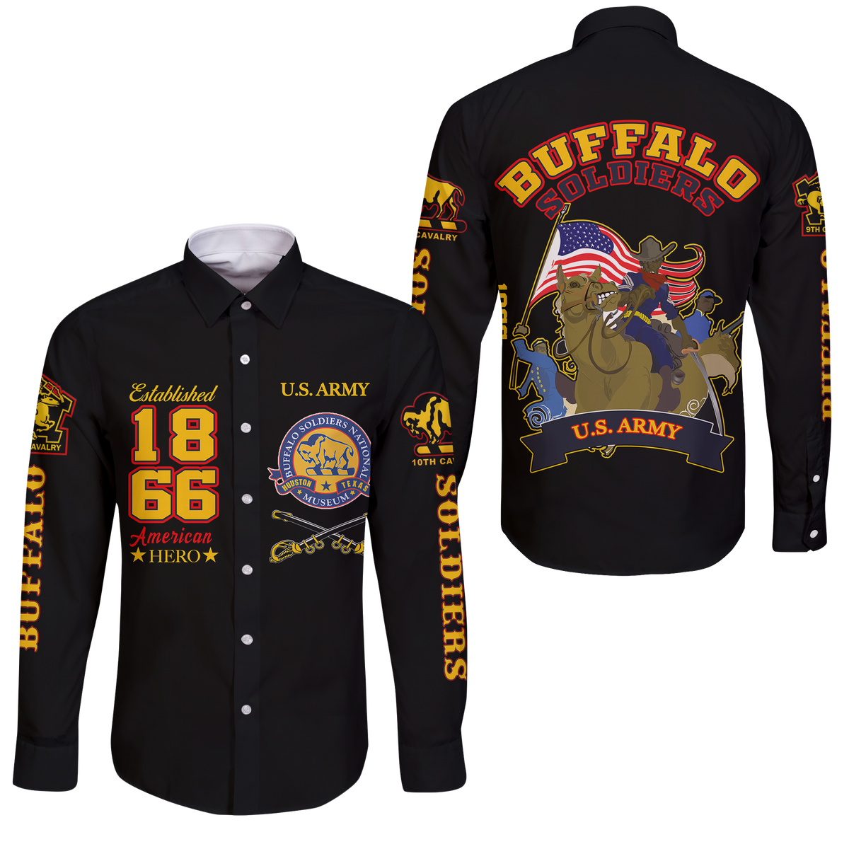 Big Boy Buffalo Soldiers Long Sleeve Button Shirt Black LT12 - Wonder Print Shop