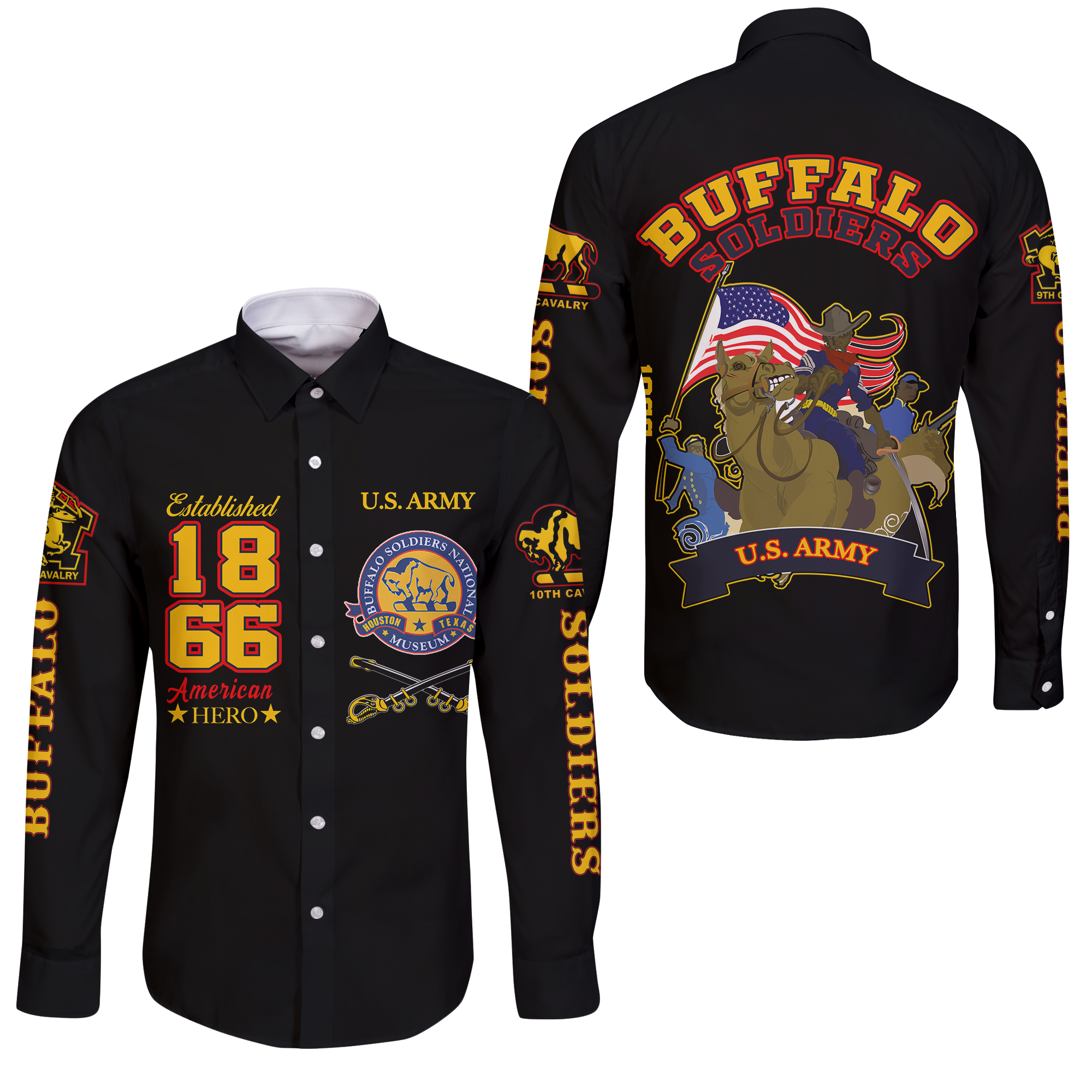 Big Boy Buffalo Soldiers Long Sleeve Button Shirt Black LT12 - Wonder Print Shop
