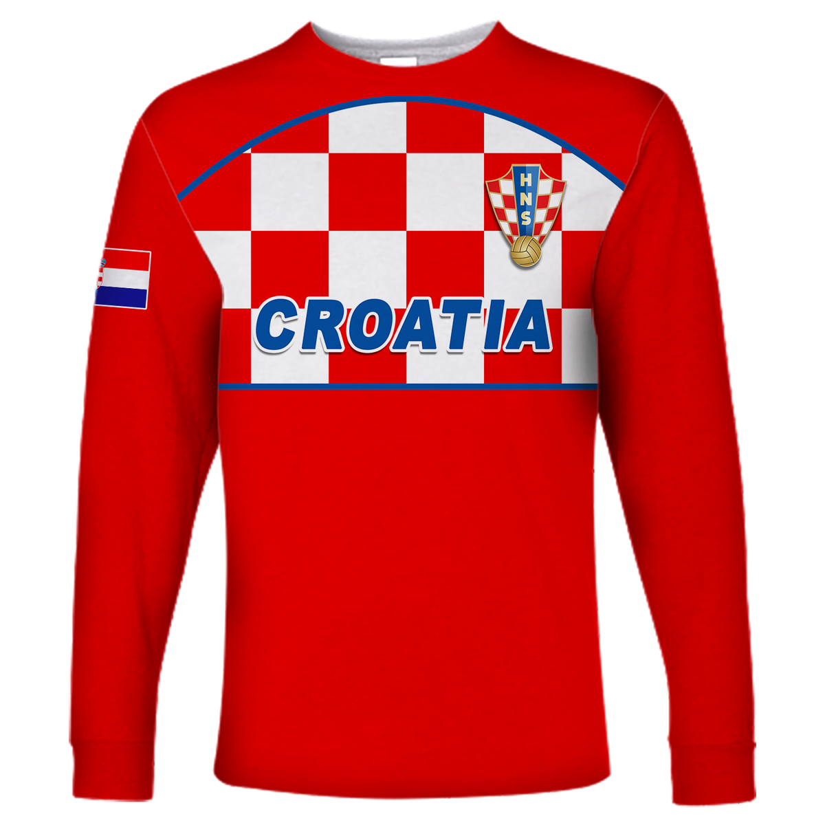 (Custom Personalised) Croatia Football 2022 Checkerboard Long Sleeve Shirt - LT12 - Wonder Print Shop