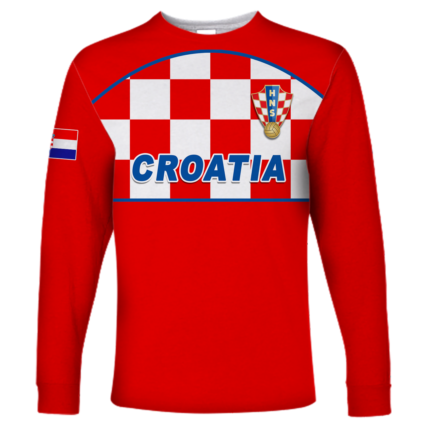 (Custom Personalised) Croatia Football 2022 Checkerboard Long Sleeve Shirt - LT12 - Wonder Print Shop