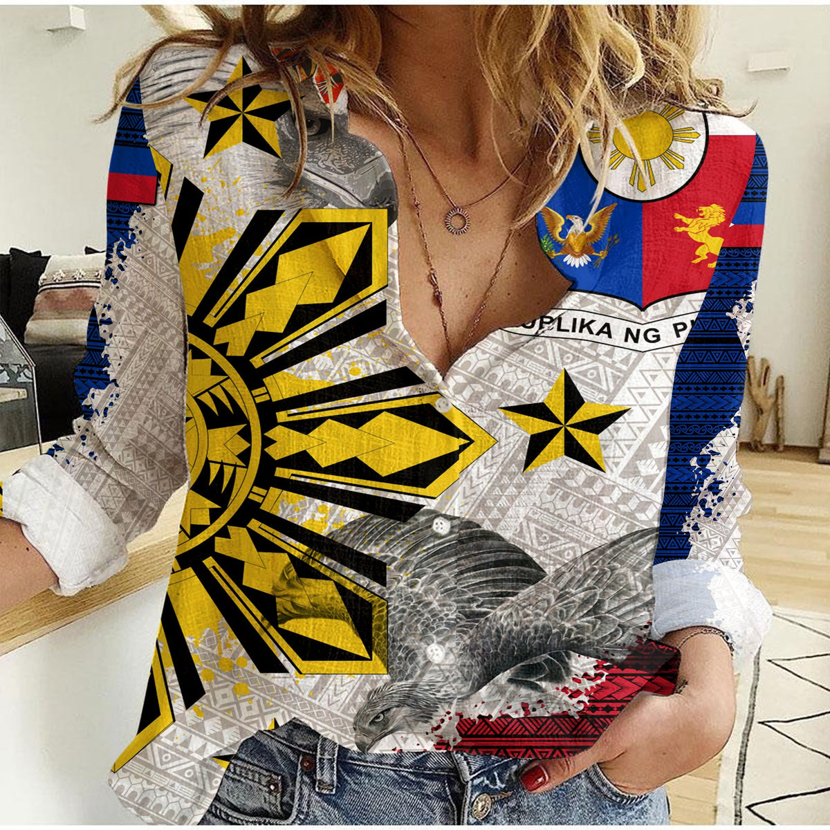 Philippines Filipino Tribal Eagle Women Casual Shirt LT2 - Wonder Print Shop