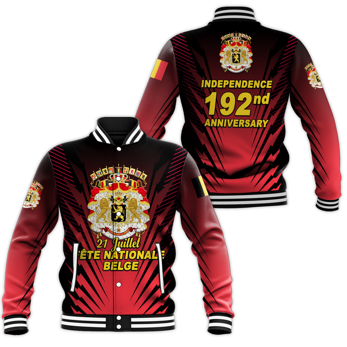 Belgium Independence Day Coat Of Arms Baseball Jacket LT12 - Wonder Print Shop