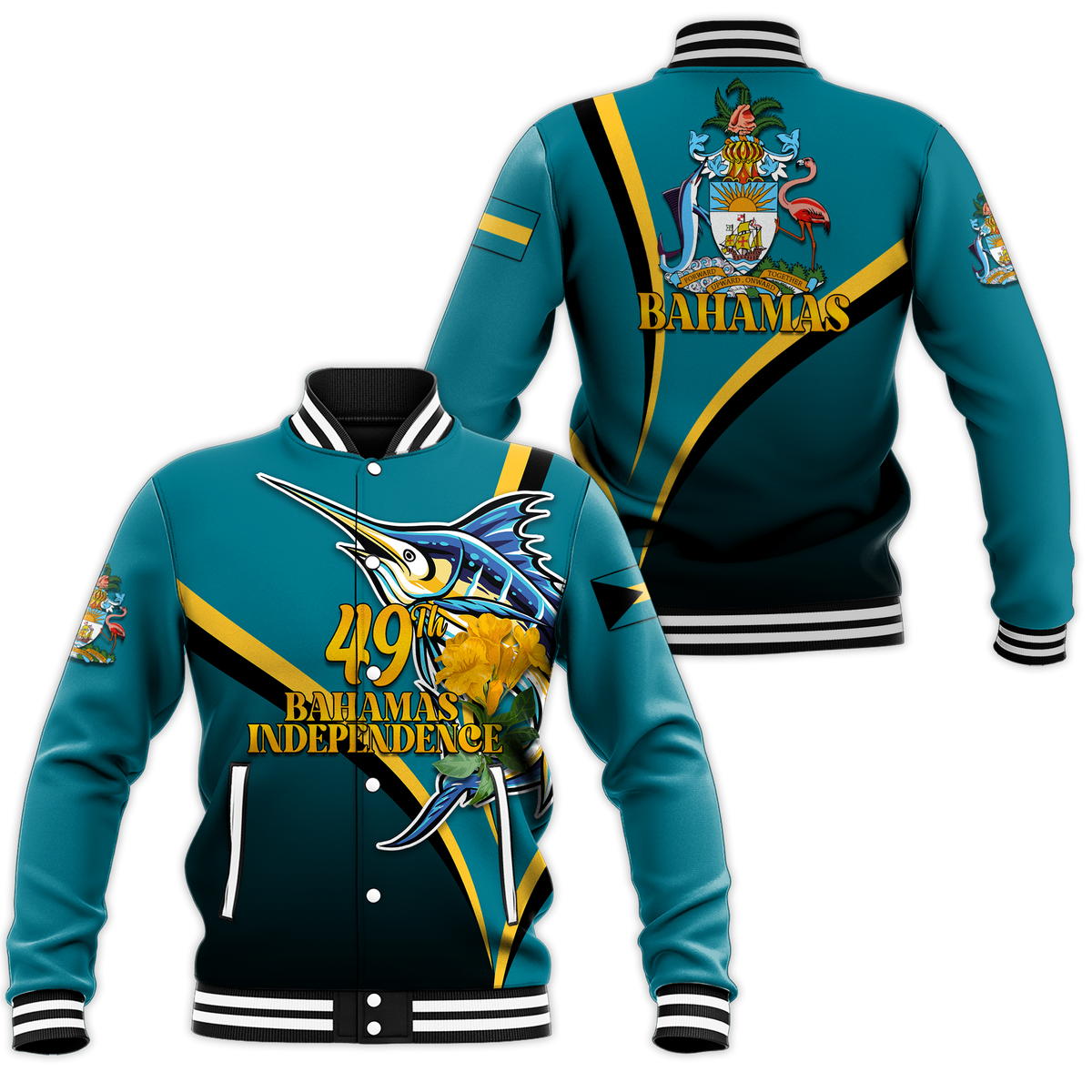 The Bahamas 49th Anniversary Independence Day Blue Marlin Baseball Jacket LT12 - Wonder Print Shop