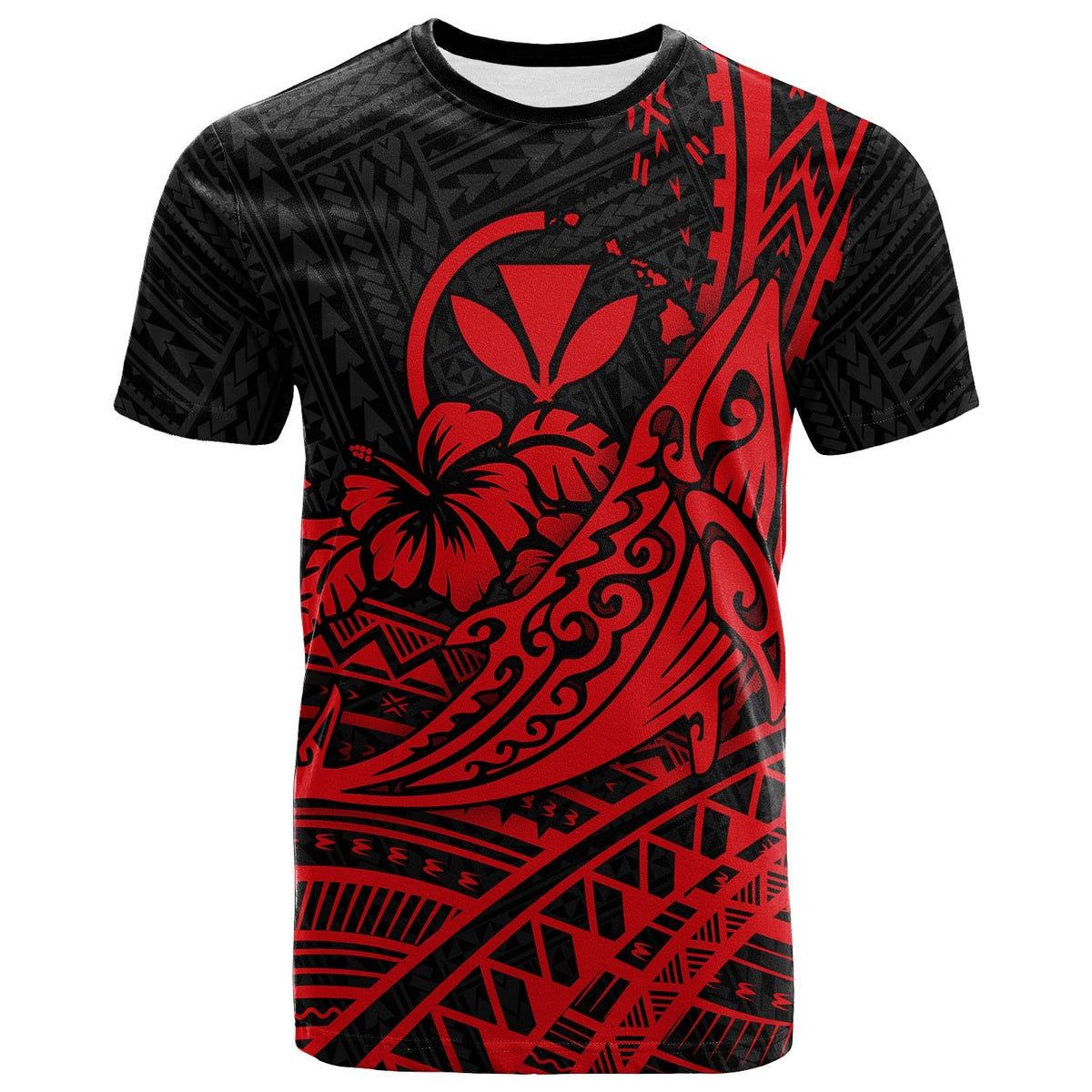 Hawaii Humpback Whale With Hibiscus Tribal Red T Shirt LT12 - Wonder Print Shop