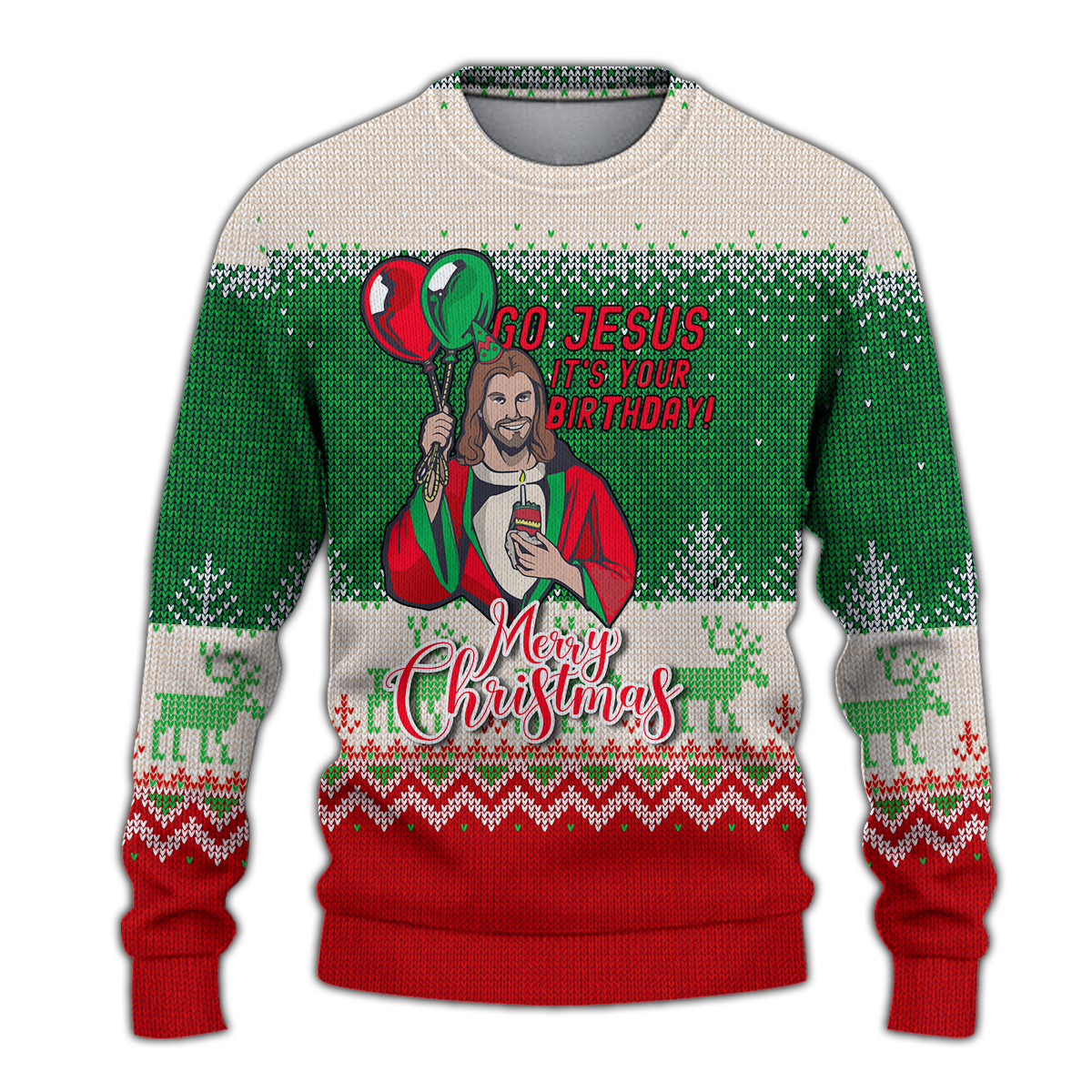 Christmas Go Jesus It's Your Birthday Ugly Pattern Sweatshirt - LT12 - Wonder Print Shop