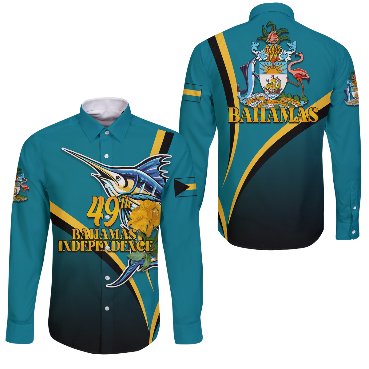 The Bahamas 49th Anniversary Independence Day Blue Marlin Long Sleeve Button Shirt LT12 - Wonder Print Shop